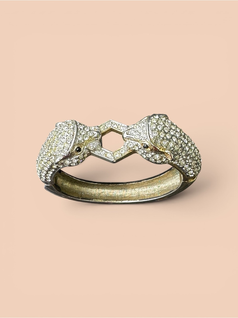 Vintage Double Panther Head Crystal Bangle